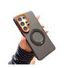 Samsung S26 Ultra Leather Texture Magnetic Stand Case - Color Block, Anti-Fall, Rotating Cover