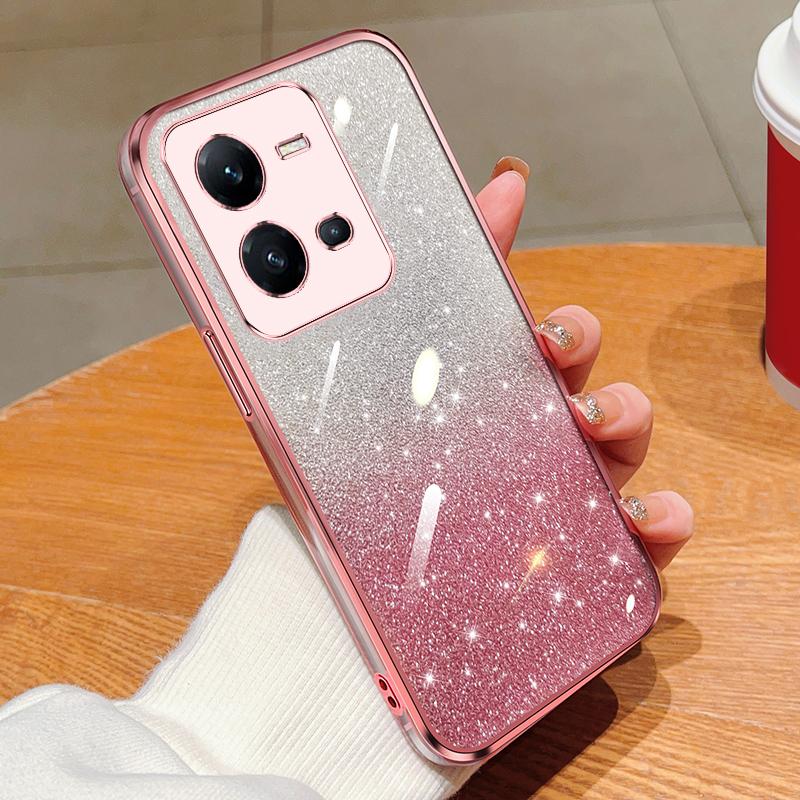 KEYSION Luksusowe etui na telefon z brokatem i powłoką galwaniczną dla VIVO V25 5G V25e Przezroczysty miękki TPU Odporny na wstrząsy tylny pokrowiec dla VIVO V25e V25 5G