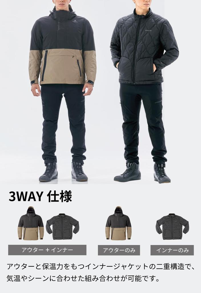 RS TAICHI Motorrek Parka RSJ733 Marble Size Motorcycle Riding Jacket for and with CE Protectors and Removable Inner Lining All-Season Green, M,