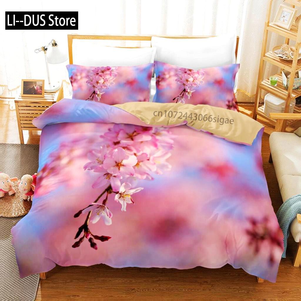 

Comforter 3D Peach Blossom Blooming Flower Pattern Bedding Set Microfiber Spring Floral Theme Soft 2/3Pcs Comforter Comforter (quilt)-EU Single(135*200cm)3pcs