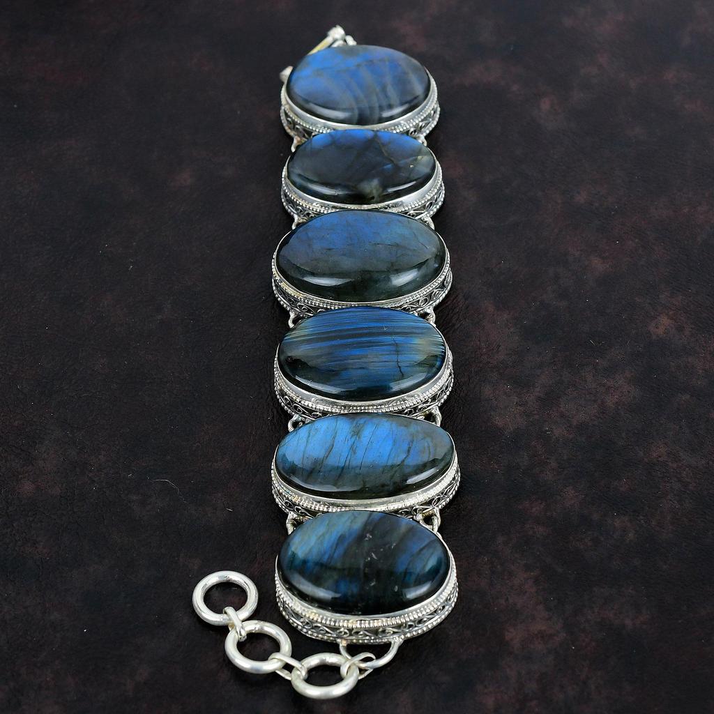 Labradorite Bracelet Natural Gemstone Bracelet Handmade Boho Jewelry 925 Sterling Silver Bracelet Adjustable Chain Bracelet Vintage Bracelet