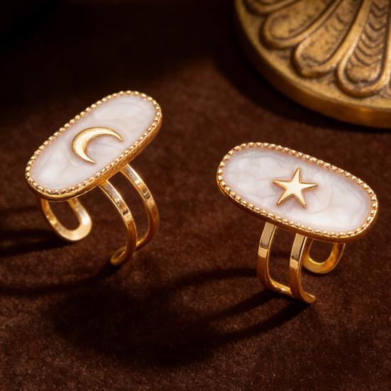 Finger Ring Oval Design Adjustable Opening Enamel Process Women Ring Multi-Symbol Design Hearts Stars Moons Pattern