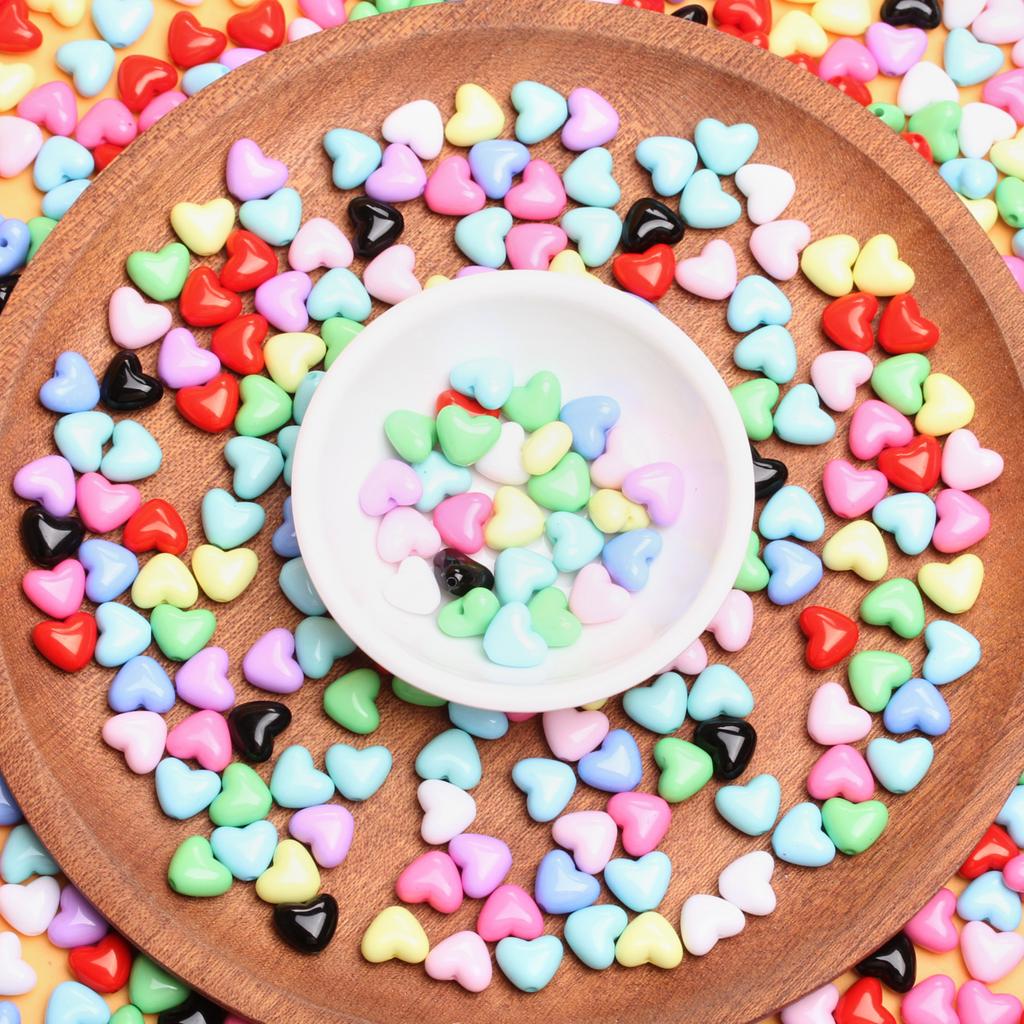 500g Für Schmuckherstellung Bonbonfarben Armband Halskette Zubehör Herzperlen Acryl Lose Perlen DIY Schmuckzubehör Charms