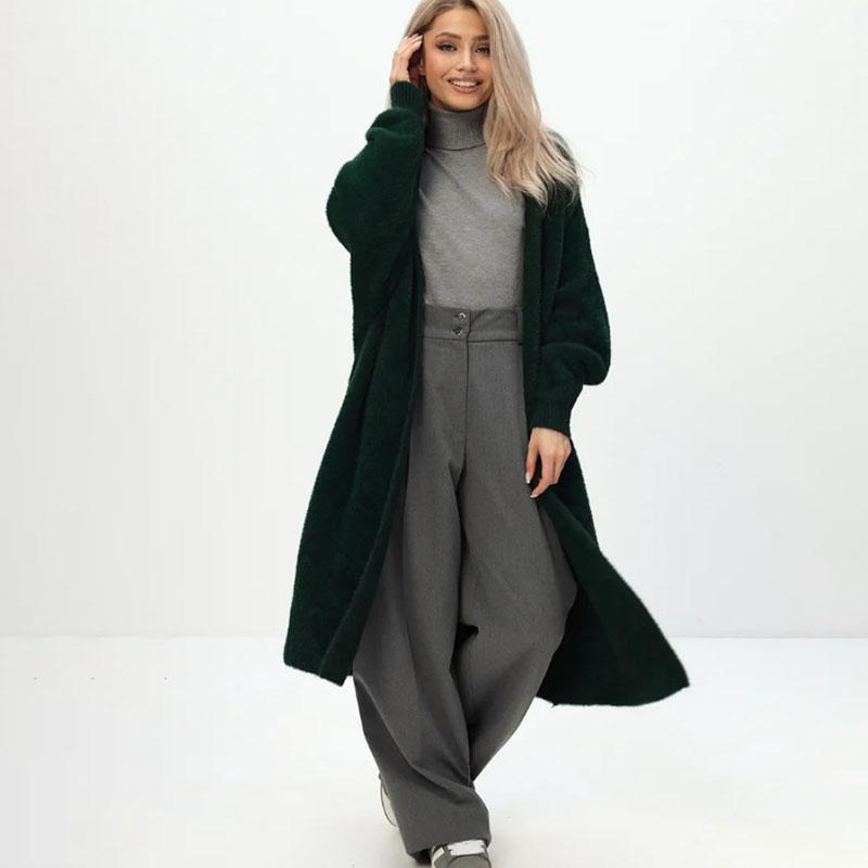 Women's Long Knitted Cardigan Jacket Autumn Winter Loose Faux Mink Fleece Knit Sweater Coat Solid Fleece Open Front Cardigan Coat