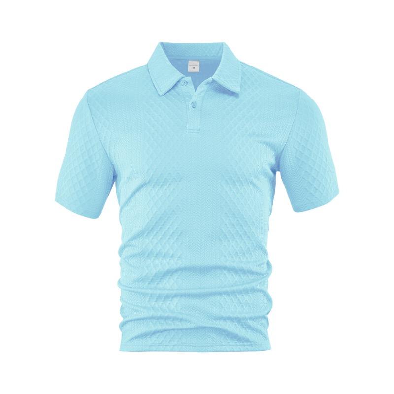 

Men s Casual Short Sleeve Textured Polo Shirt 3XL світло-синій колір