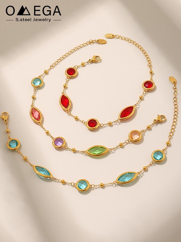 Stainless Steel Chain Bracelet With Shiny Fusiformis And Round Faceted Czech Crystal Glass For Women Luxury Women's Bracelets