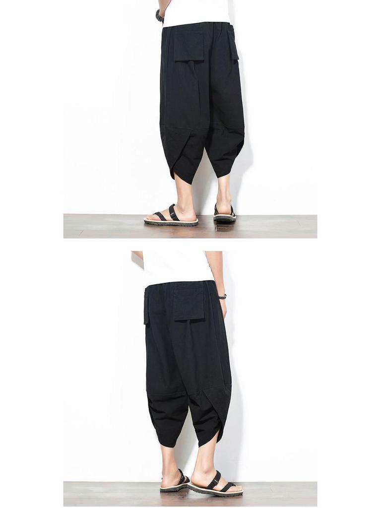 Herren Übergröße Chinesischer Stil Locker Harem Strandhosen - Sommer Sieben-Punkt Weitbein Karottenhosen