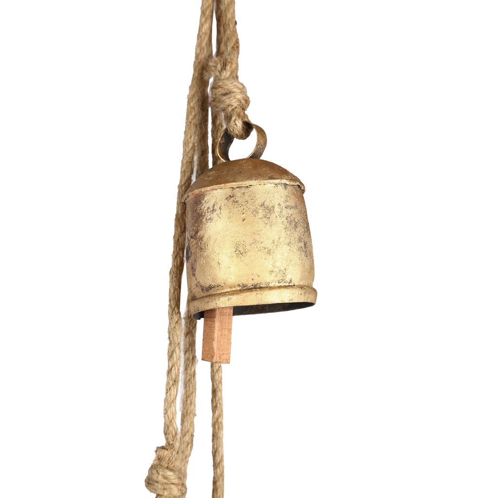 36 Inch Large Gold Cowbell Wind Chime for Outdoor Garden, Handmade Rustic Entryway Decor with Vintage Jute Rope for Patio and Porch