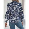 VEZFAA Camicette e camicie con collo a polo, maniche lunghe, stampa floreale, moda casual primavera autunno