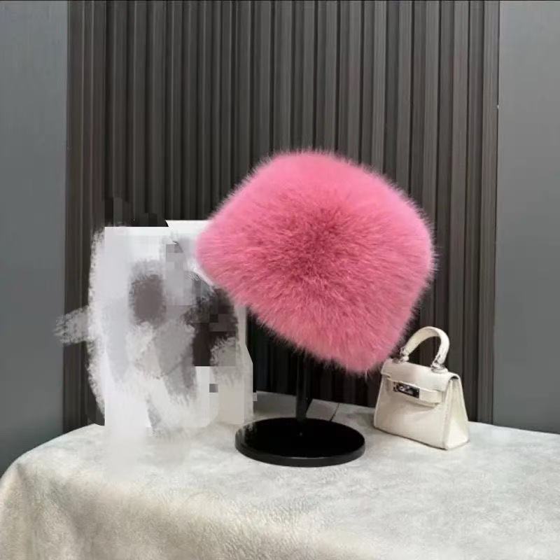 Customized fox fur thermal basin hat, ear protection sweet fashion hat trendy women's outdoor hat