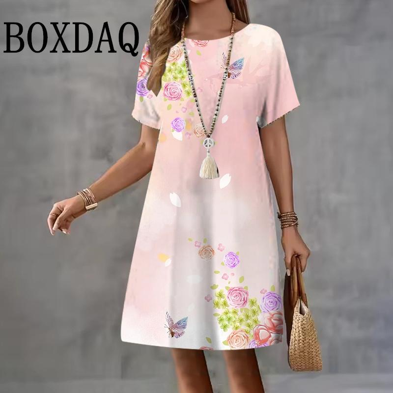 

Сарафан Бабочка Женские платья 3D Цветочный принт Женская одежда Повседневное А-силуэт Свободное платье с коротким рукавом Летнее элегантное женское платье 8XL