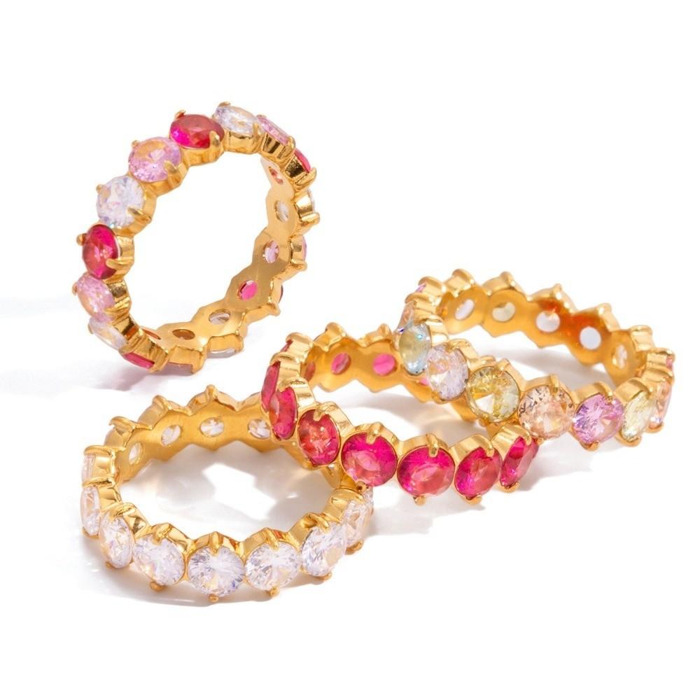 Purple Zircon Ring Rose Red Stackable Ring Fashion Stainless Steel Ring  Simple Design
