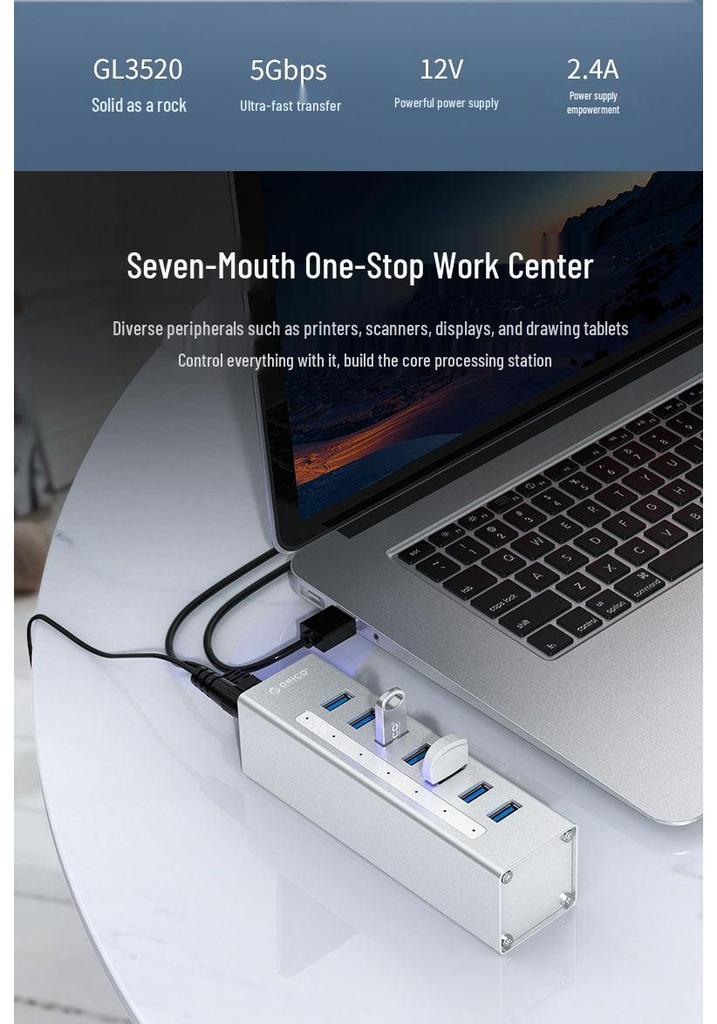 ORICO A3H High-Speed USB 3.0 Four-Port Expansion Hub with Power Supply