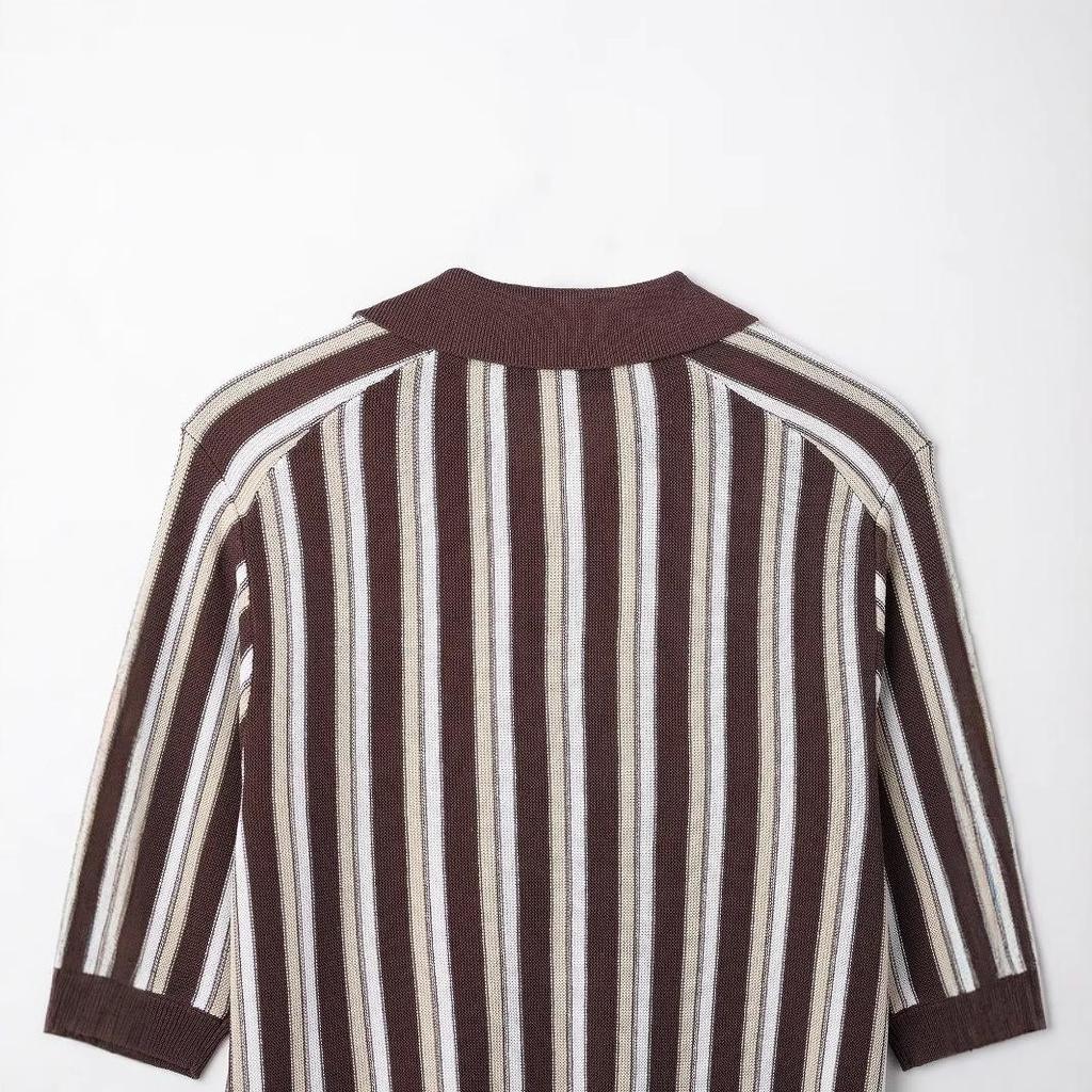 2025 Summer European & American Striped Knit Polo Jacket