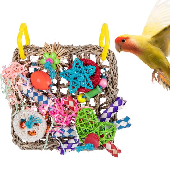 Yousheng Interactive Parrot Chewing Toy Natural Grass Tubes Anxiety Relief Bite-resistant Interactive Pet Toys for Parrots