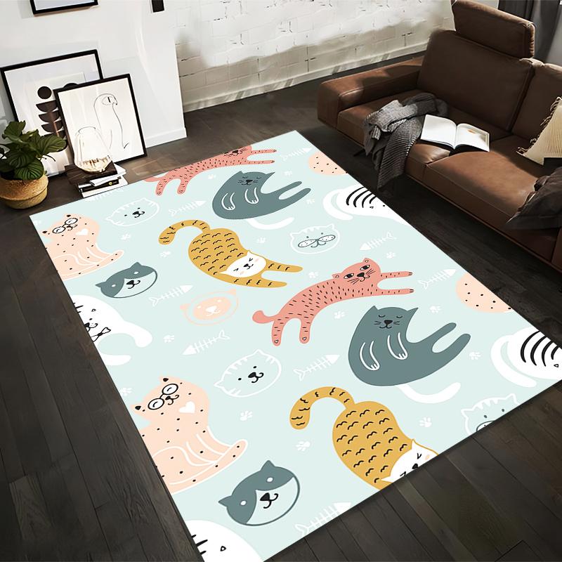 

Cute Cartoon Cats Pattern Carpet with Fishes and Paw Prints Light Pastel Colors Suitable for use as an anti-slip for room and bedroom sofas 40x60cm( 15x23in )