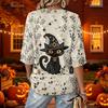 Women's Stylish V-Neck Three-Quarter Sleeve Casual Halloween Print Top