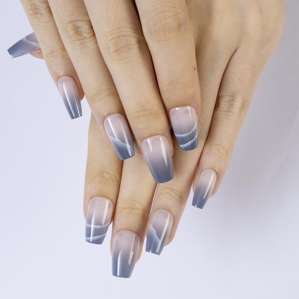 Blue French Ombre Press-On Nails - Medium Ballet Shape Gradient Manicure Tips