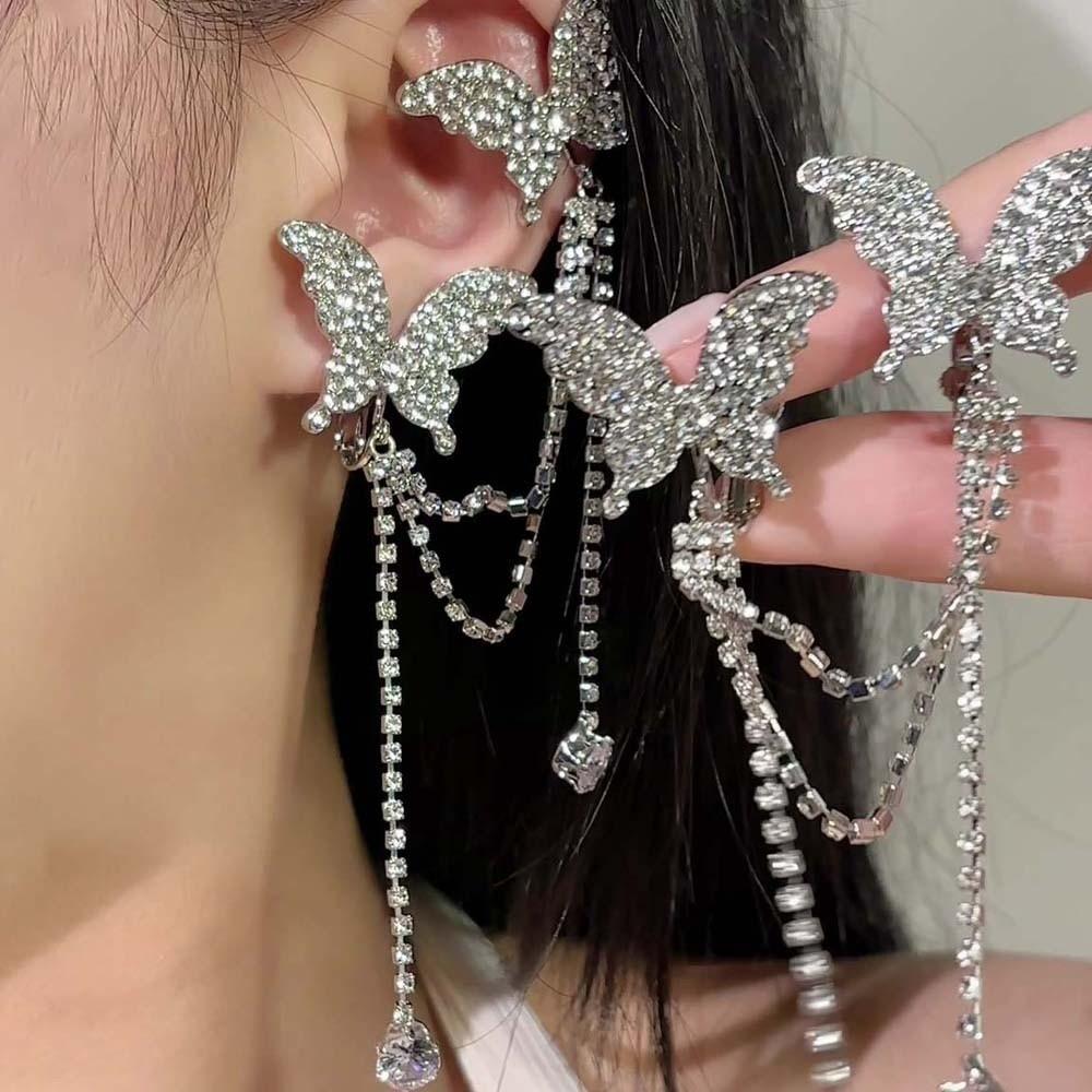 1 pair Luxury Rhinestone Butterfly Earrings Zinc Zinc Alloy Shiny Temperament Eardrops  Bride