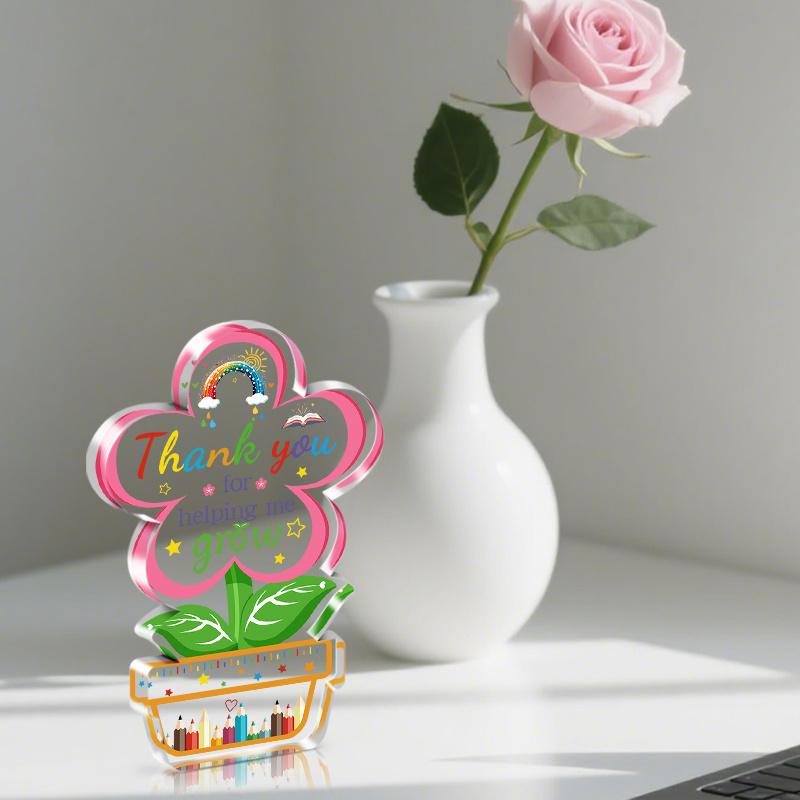 2D Flat, "Thank You for Helping Me Grow" Teacher Appreciation Gift Desktop Decoration Plaque, Suitable for wall Decoration, porch, Room, Villa, accent