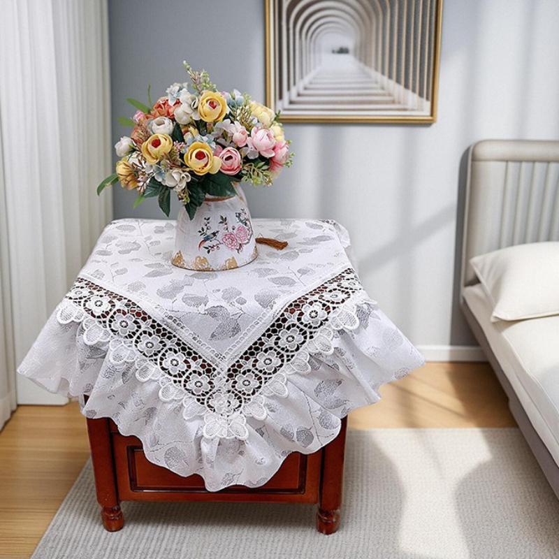 Lace Tablecloth Atmosphere French Light Luxury Style High-end Feeling Dining Table Decoration Home Dust-proof White Tablecloth
