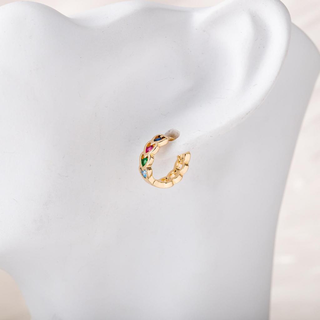 Colorful Zircon Heart Stud Earrings - Rainbow Rhinestone Heart-Shaped Earrings for Women Jewelry