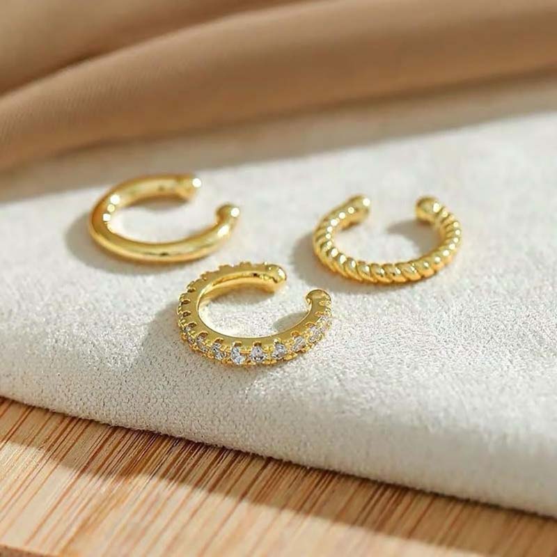 3 stuks/set Mode Goudkleur Kristal Clipoorbellen voor Dames Meisjes Minimalistisch Metaal C-vormig Nep Piercing Oor Cuff Oor Sieraden