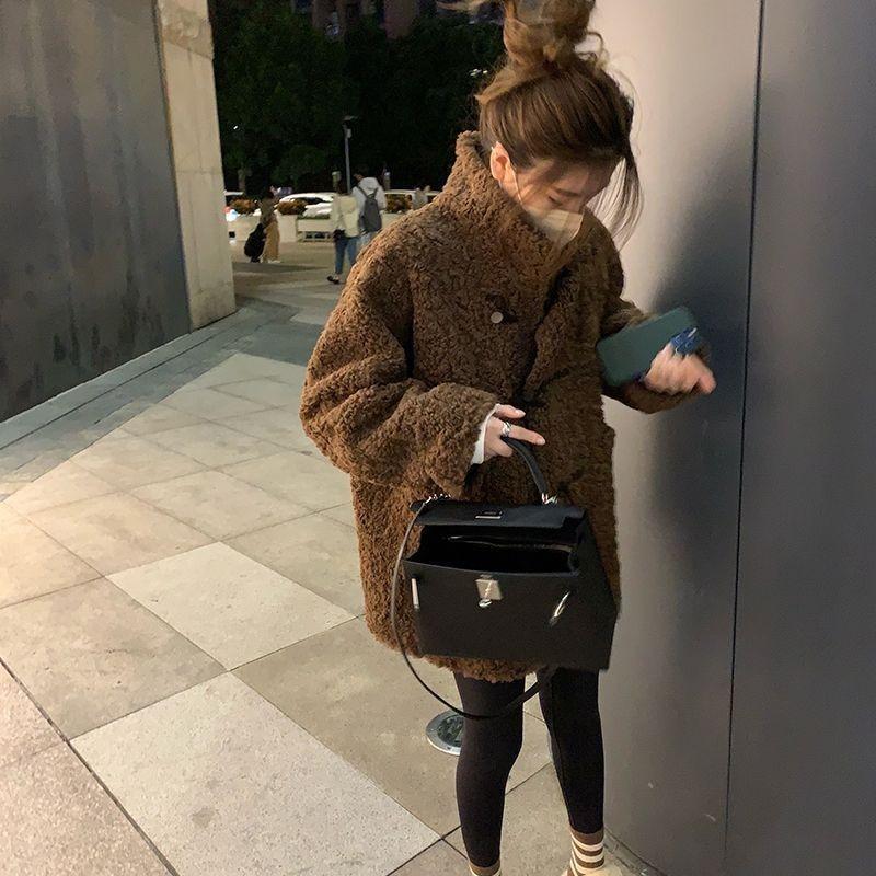 Lammwollimitat Pelzmantel Damen neuer Wollmantel verdickt mittel und lang locker Oberteil trendig