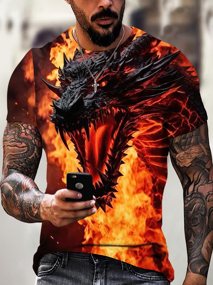 Men s Dragon Fashion 3D Printed T-shirt with Animal Pattern Summer Short Sleeved Top Trendy Harajuku Casual Round Neck Streetwear 4XL