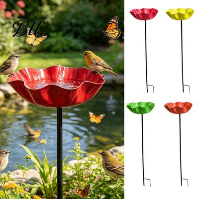 Mini Vogelbad Paal Handgemaakt Metalen Voederbak Tuin met Bestuiver Waterstation voor Bloemontwerp Buiten Tuin Decor