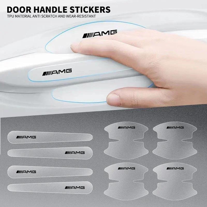 UROO4 8Pcs Car Door Handle Bowl Transparent Rubber Protector Car Sticker Door Wrist Film For Mercedes Benz AMG GLE GLS CLS GLC CLA GLA
