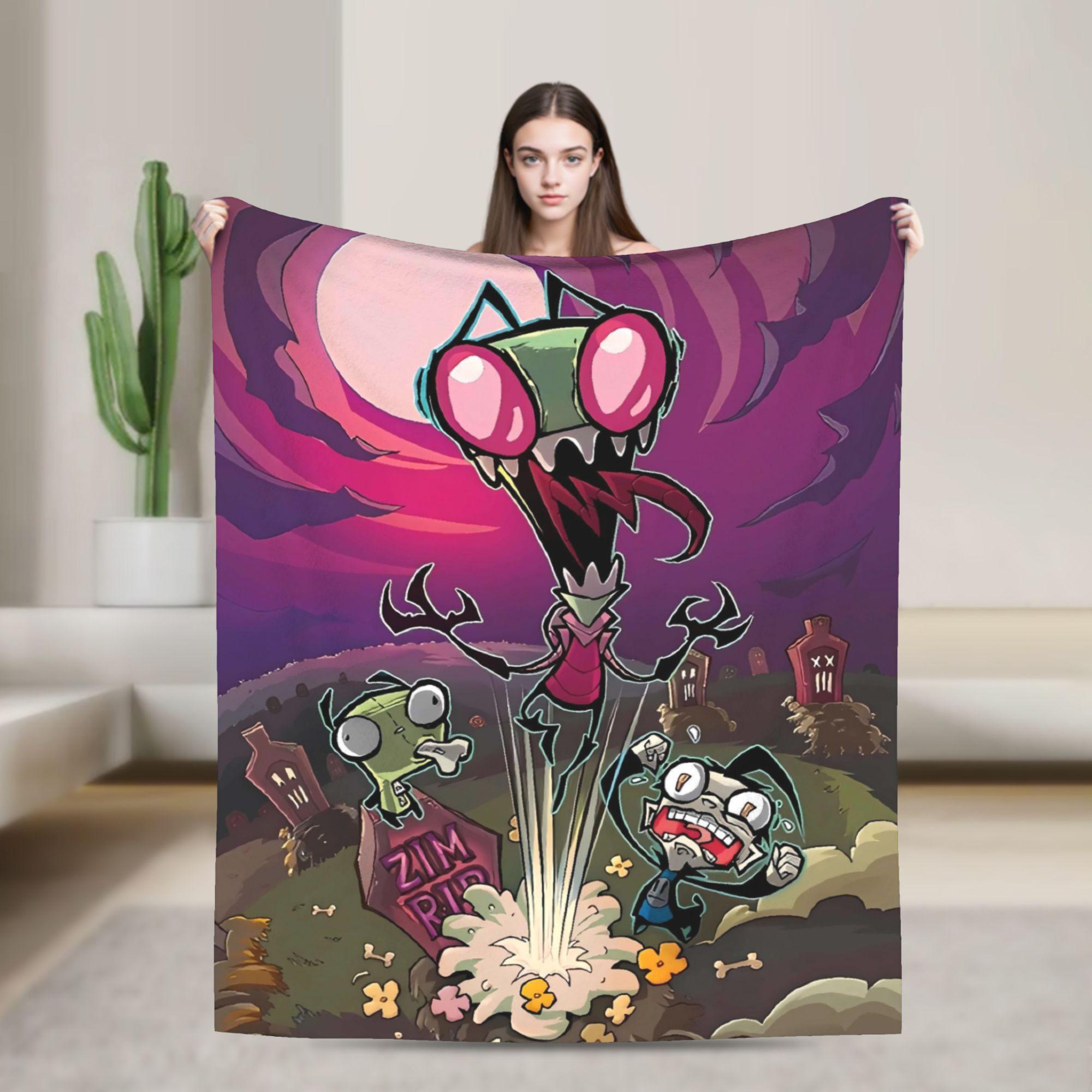 

Invaders Zims Alien Cartoon Blanket Quality Warm Soft Throw Blanket Winter Picnic Couch Bed Fluffy Bedspread 30x40in