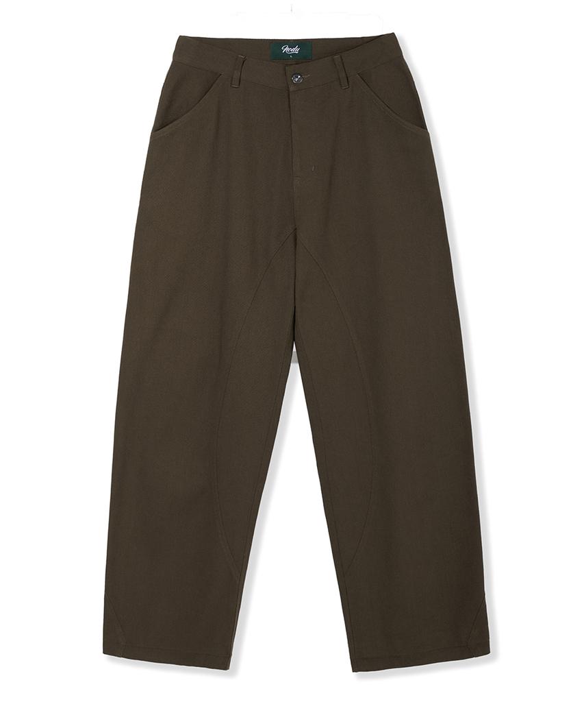 NODU Adn Wide Curved Cut Daily Cotton Pants [Brown]