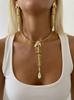 Dark Mermaidcore Fishbone Pendant Choker Necklace for Women Edgy Gold Rhinestone Skeleton Pearl Collar Statement Jewelry