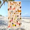 Teal Fish Skeleton Print Beach Towel Nautical Striped Fishbone Design Quick Dry Soft Absorbent Towel for Ocean Lovers