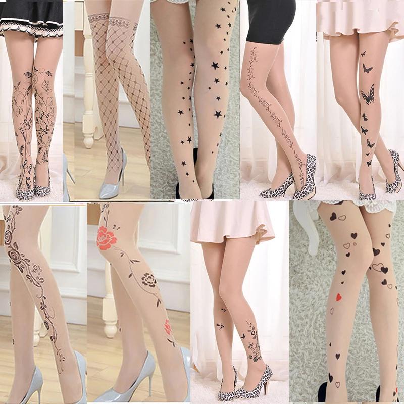 Sexy Silk Stockings 15D Women Tights Camouflage Tattoo Pantyhose Pattern Transparent Long Female Tattoo Hosiery Print