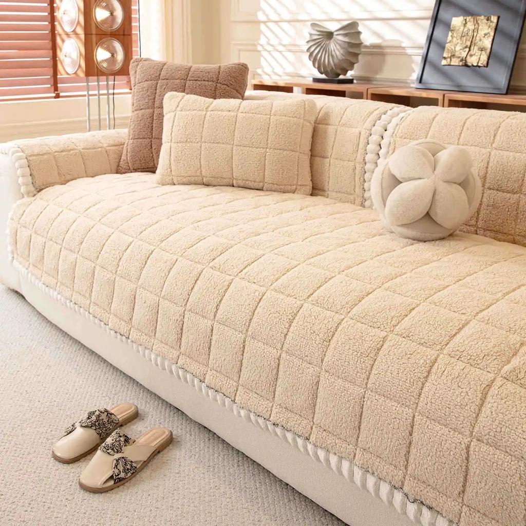 1PC Warm Plaid Sofa Mat Cover Non-slip L Corner Couch Slipcover Cat Anti-scratch Pets Kids Sofa Pads for Living Room Home Decor