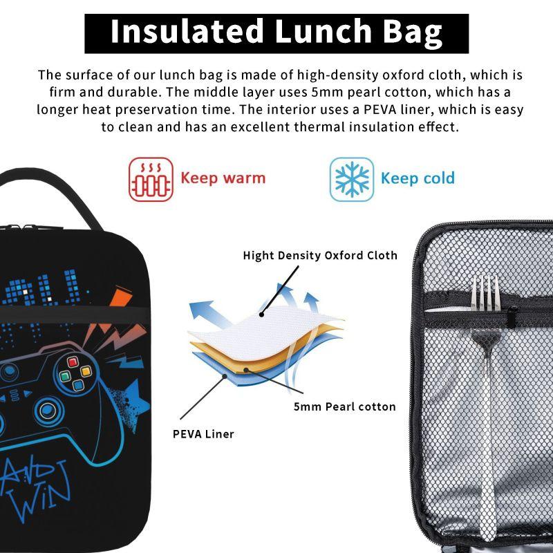 Video Game Controller Insulated Lunch Bag for Boys Portable Waterproof Thermal Oxford Lunch Box for School Travel Picnic Beach