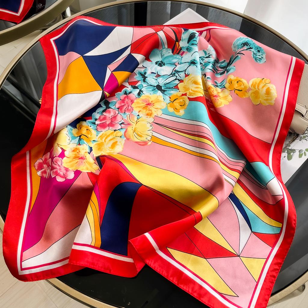 2025 New Luxury Square Silk Scarf for Women Hijab Hair Bands Neckerchief Female Satin Shawl Ribbon Headband Neck Fashion Bandana