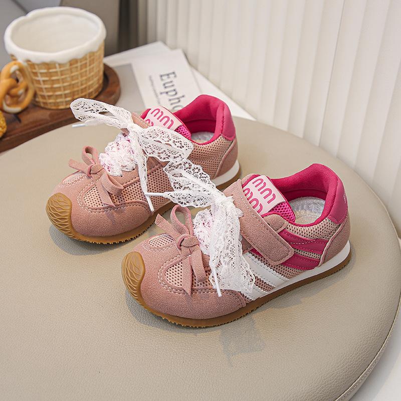2025 Autumn New Children's Casual Shoes Korean Version Bow Lace Strap Single Mesh Breathable Girls Forrest Gump Shoes