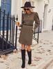 European & American Fashion Knitted Puff Sleeve Dress - Women's Autumn/Winter Casual Loose Fit with Pockets