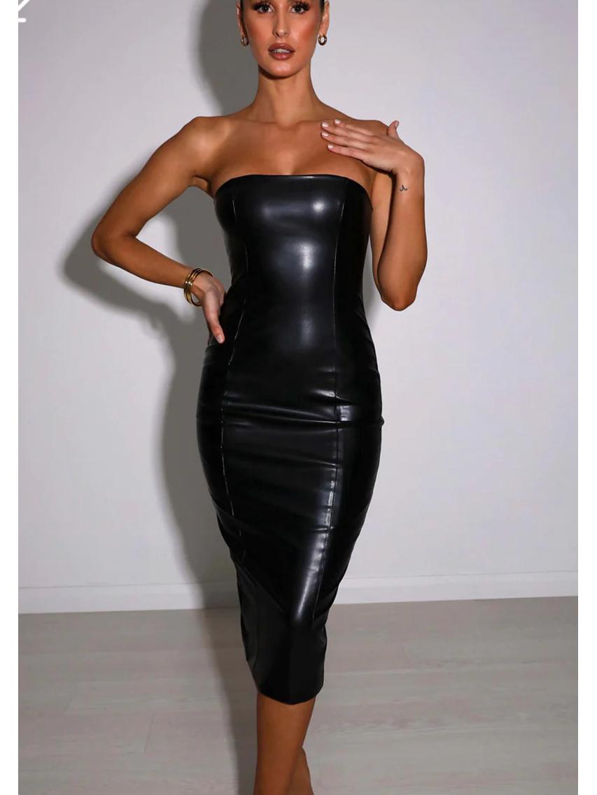 

Жіноча суцільна суцільна шкіряна сукня до талії та стегон 2024 року осінь/зима Large чорний