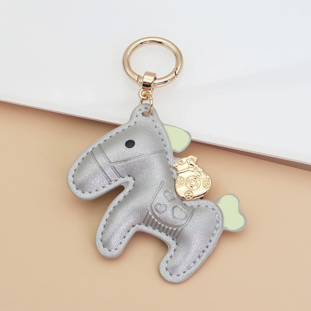 Women Leather Charms Bag Pendant KeyChain Cartoon Pony Rocking Horses Keyring Cute Animal Ornament Accessories
