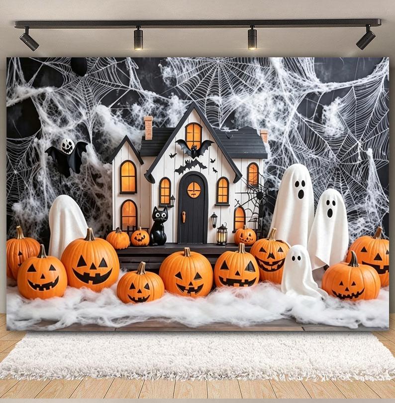 Halloween Photography Background Horror Night Moon Castle Ghost Pumpkin Bat Scary Spooky Kids Portrait Backdrop Photo Studio