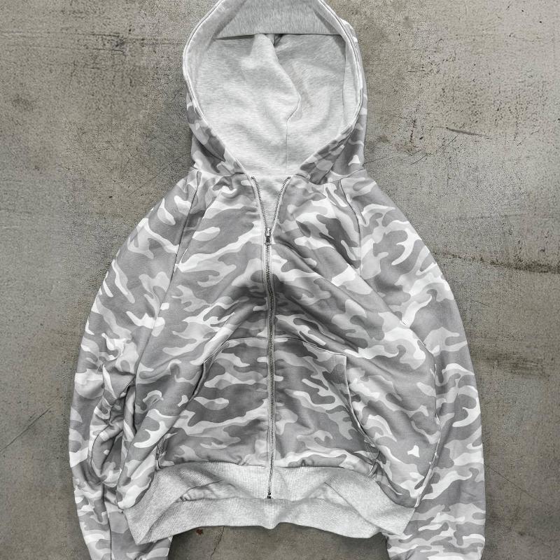 Evropská a americká podzimní a zimní retro personalizovaná módní volná maskáčová mikina s kapucí pro muže a ženy