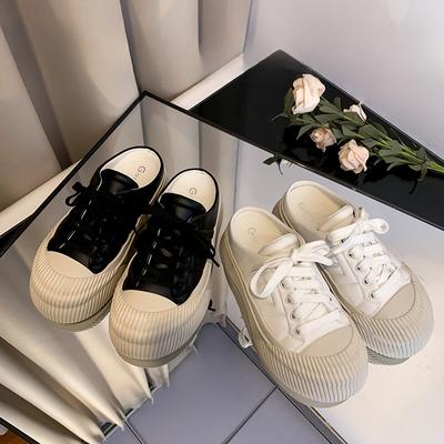 Invisible Height Increasing Insole Closed Toe Half Slippers Women's Outer Wear New Muffin Slippers Heightened Easy Wear Shoes