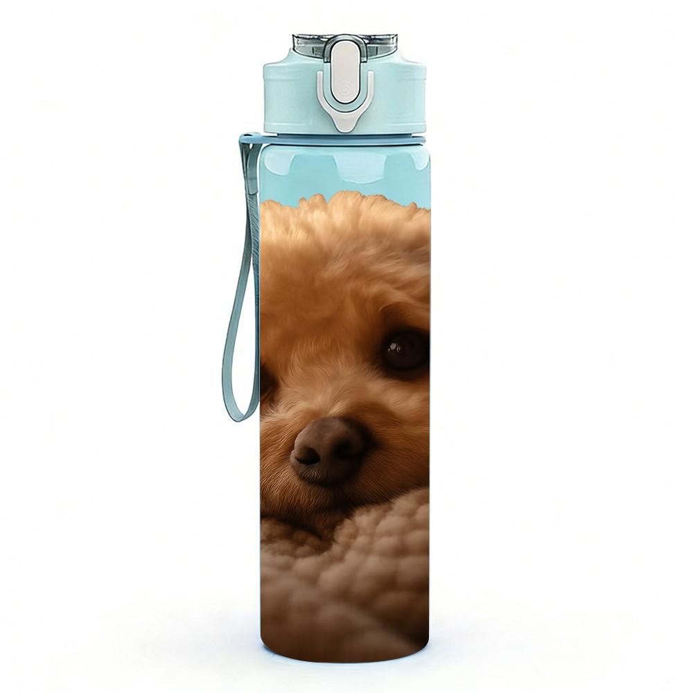 1PC Puppy Buried In Soft Blanket 750ml Color Plastic Sports Water Bottle Leakproof Flip Straw Lid Suitable for Sports Office Home Use