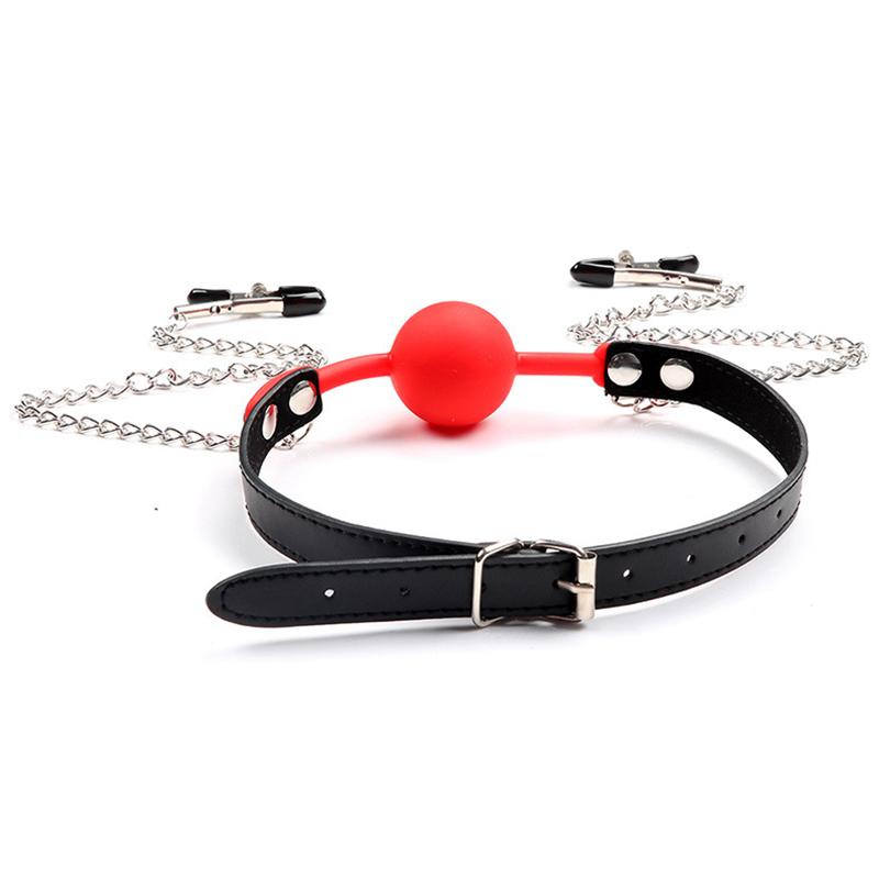 Silicone Ball Gag Mouth Plug Bondage Slave With Metal Nipple Clamps,Fetish Oral Sex Products Toys For Women Adult Games