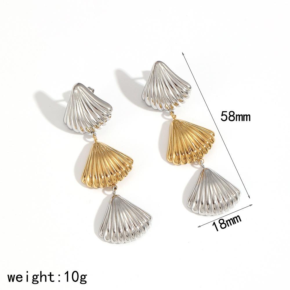 Simple Creative Fashion Geometric Texture Heart Pendant Earrings Stainless Steel Shell Conch Shaped Earrings
