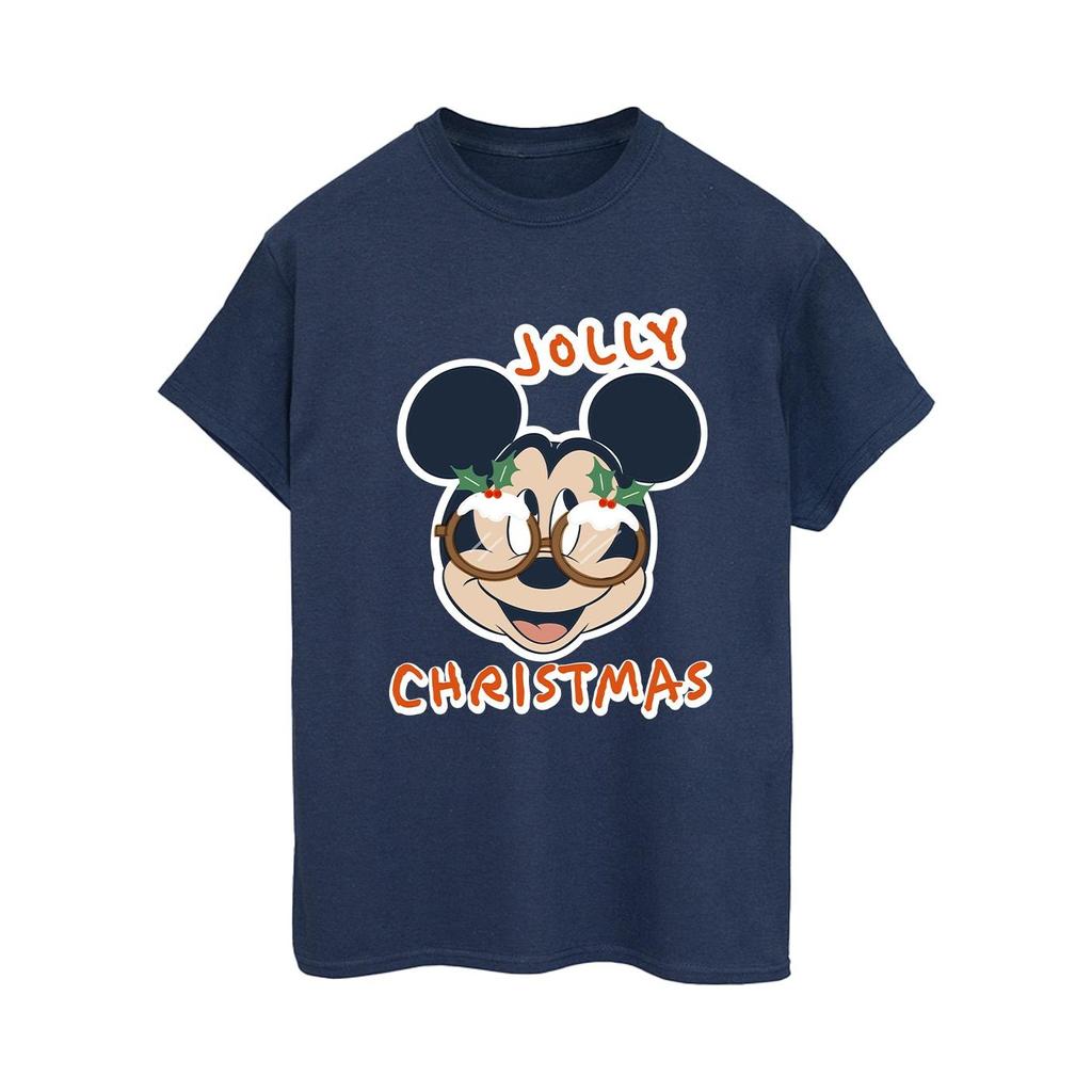 Disney Womens/Ladies Mickey Mouse Jolly Christmas Glasses Cotton Boyfriend T-Shirt